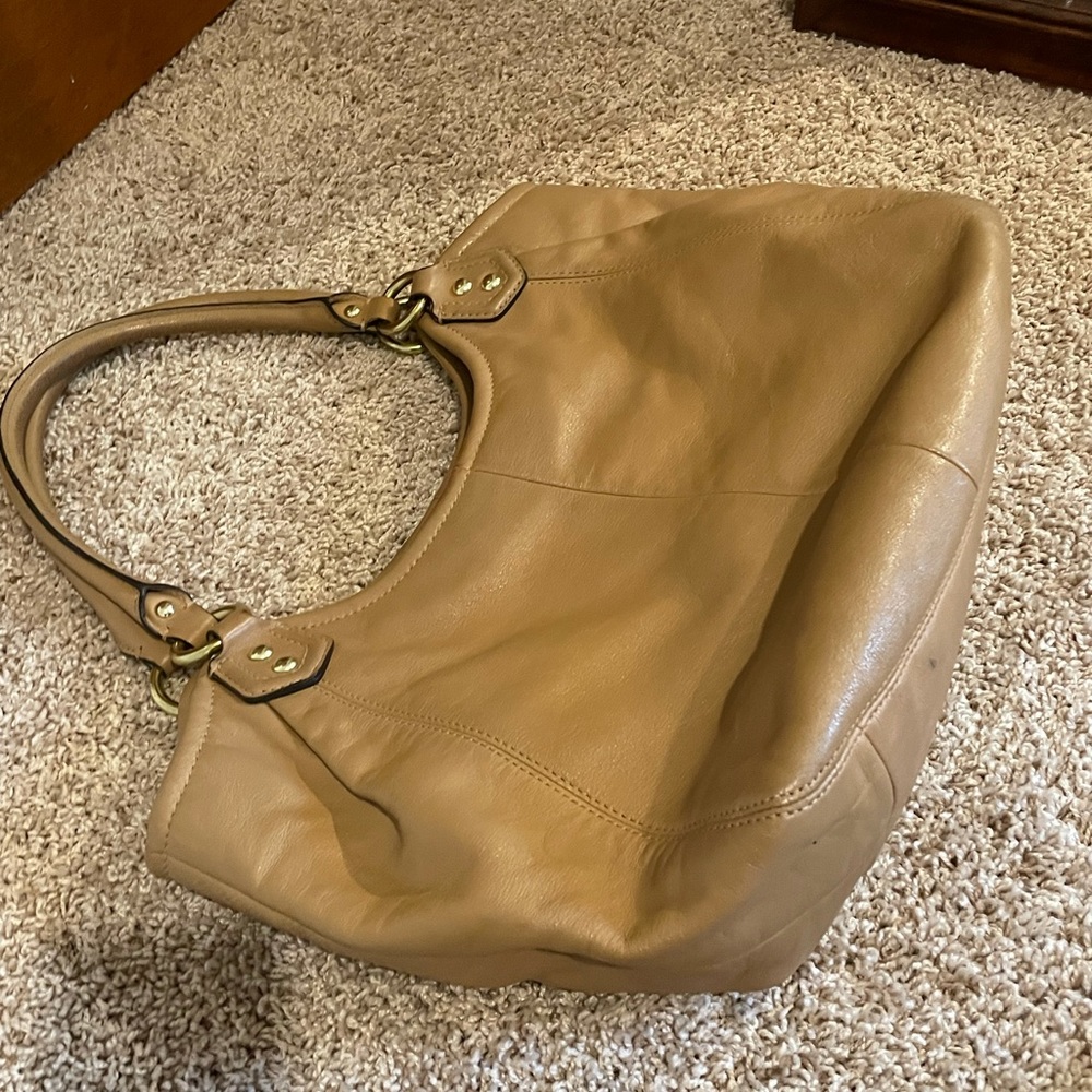 Tan leather Coach handbag